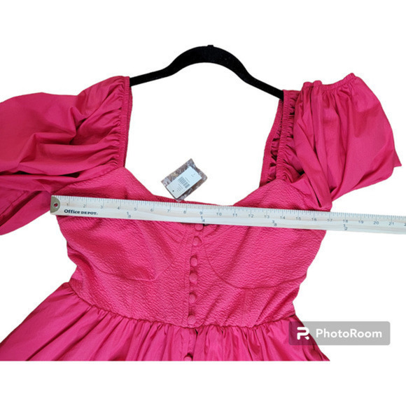 Anthropologie Maeve BNWT Puff Sleeve‎ Sweetheart Mini Dress Red size L - Picture 7 of 9